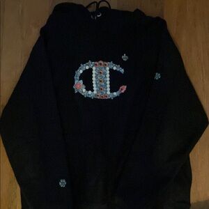 Champion Black Hoodie with Floral Logo